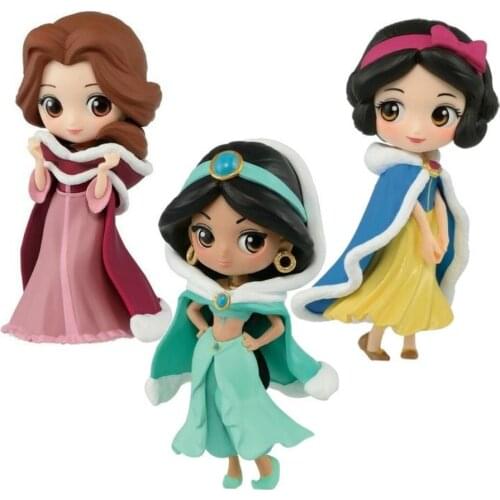 Disney Q Posket Princess Action Figure Toys Jasmine Belle Ariel Mulan Tinker Bell Merida Decoration Model Christmas Gifts