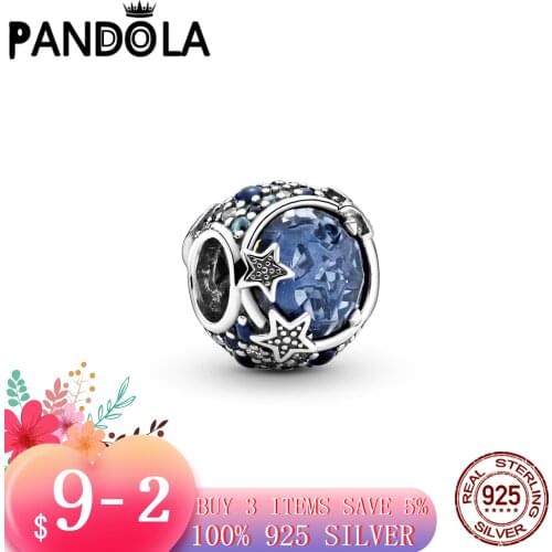 Hot Hot Sale 925 Sterling Silver Beads Celestial Blue Sparkling Stars Charm Fit Original Pandora Bracelet Silver 925 Jewelry