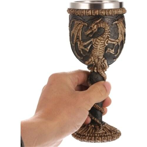 Gothic Wine Goblet With 3D Skeleton Dragon Retro Stainless Steel&Resin Wine Cup BEST Birthday Halloween Gifts Bar Drinkware