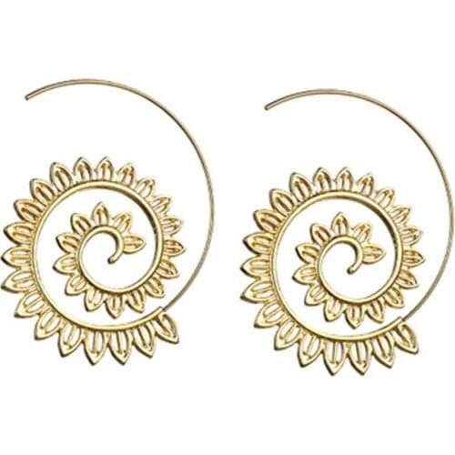 Foreign trade in Europe and America exaggerated swirl gear earrings personality circle spiral ear jewelry wholesale gold and sil