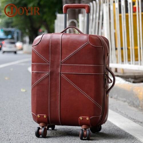 JOYIR Rolling Luggage Genuine Leather Carry-on Suitcase Women Men Vintage Large Travel Bags with Wheels 20 "Cabin Trolley Bag