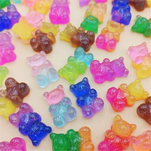Julie Wang 20PCS Mix Resin Bear Charms Gradient Artificial Gummy Candy Embellishment Flatback Ornament Sequined Deco DIY 11*17mm