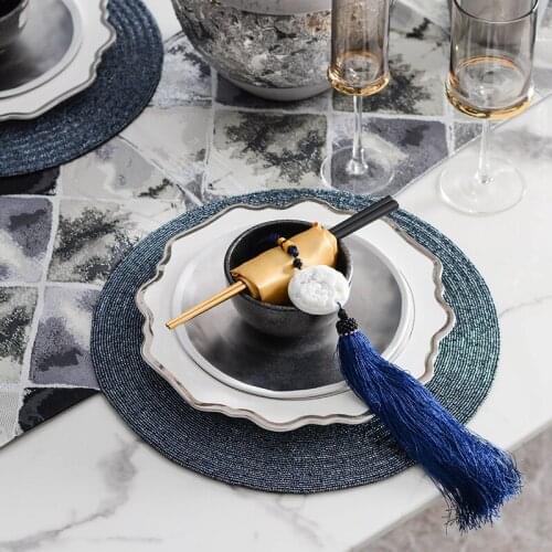 Chinese Modern Solid Color Tableware Hotel Restaurant Exhibition Hall Luxury Dinner Plate Ceramic Dinner Plate Napkin Placemat