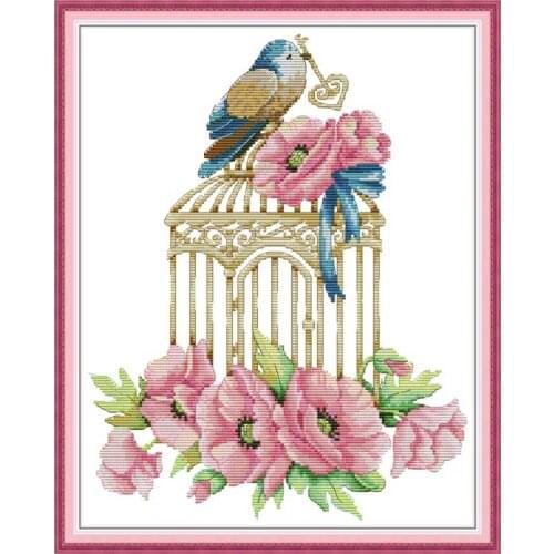 Birdcage and Flowers painting decor counted printed on the canvas 11CT 14CT kits Cross Stitch embroidery needlework Sets
