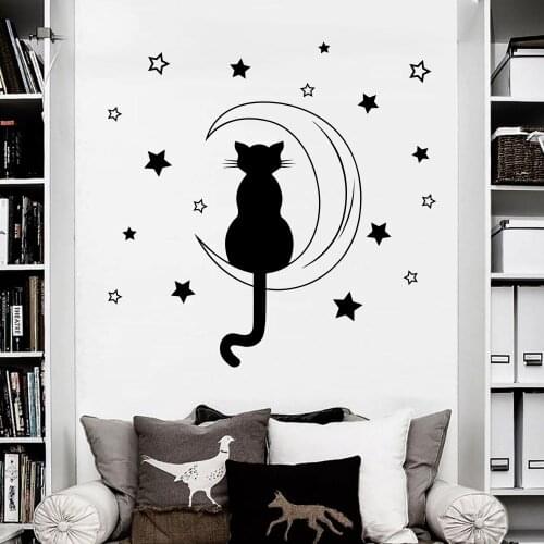 Cat Silohuette Sating On The Moon Romantic Wall Decals Home Nursery Bedroom Cute Loving Decor Sweet Wall Stickers Mural WM-284