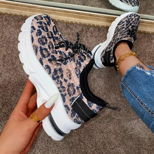 Plus Size Leopard Printed Women Increased Breathable Comfortable Sports Shoes Platform Sneakers Running Shoes Zapatillas Mujer