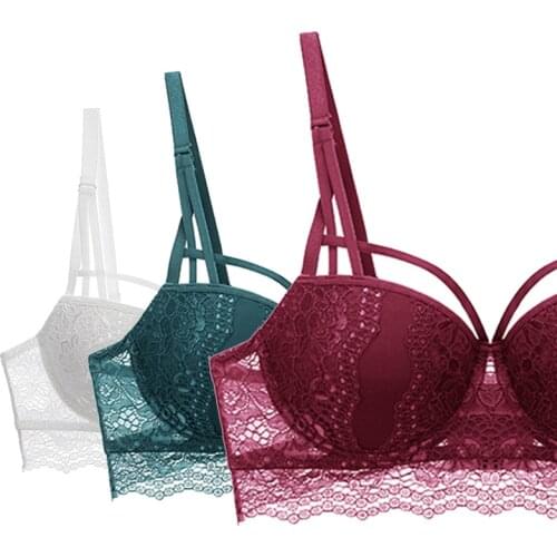 3/4 Cup Lace Bra Top Female Lingerie Thick Embroidery Sexy Push Up Bras For Women Plus Size Underwear Cotton Brassiere A B C Cup
