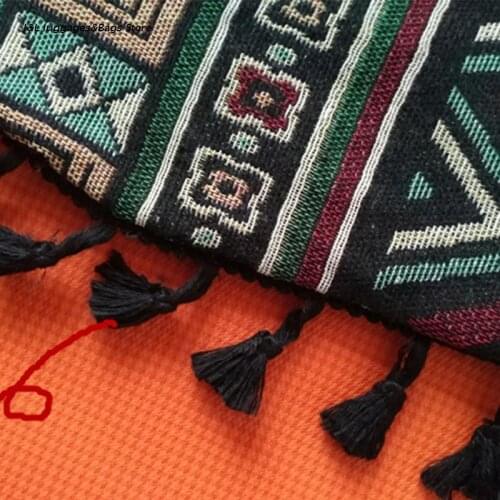 M68C Women Bohemian Vintage Single Shoulder Tote Bag Multicolor Geometric Striped Fringe Tassel Ethnic Hippie Gypsy Large Purse