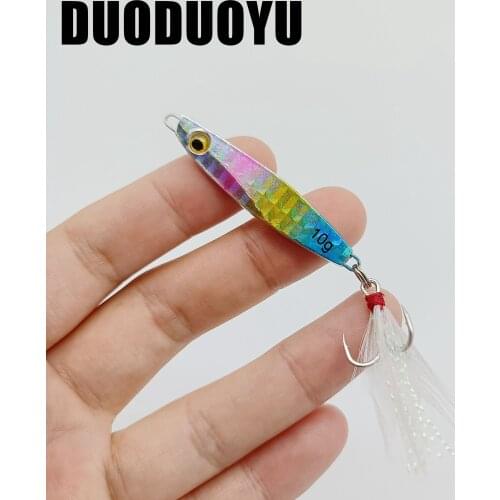 DUODUOYU 5PCS Metal Jig Fishing Lure Weights 7g/10g/14g/17g/21g MicroJigging Artificial Bait with Feather Hook Fishing Tackle