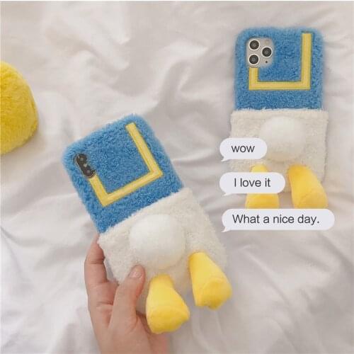 Cute Cartoon duck soft case for iphone 11 pro x xs max xr 8 7 plus SE 2020 Plush silicone phone cover 3D Bracket coque fundas