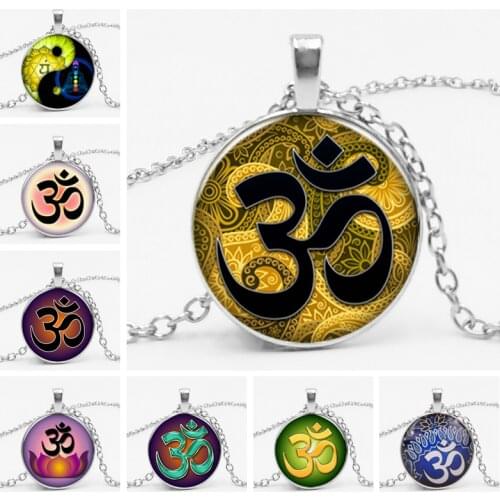 Fashion OHM Vintage Glass Dome Necklace Buddhism Chakra Cabochon Pendant Jewelry Om India Yoga Mandala Necklaces for Unisex