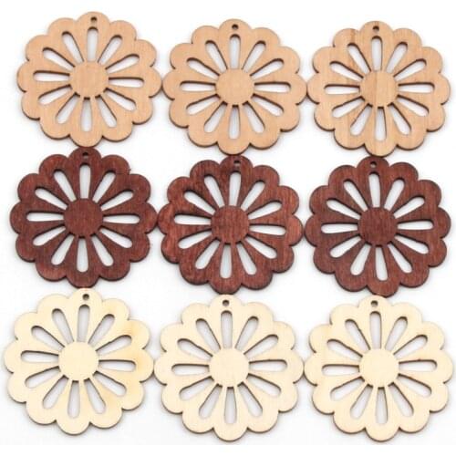 10pcs Hollow Flower Carved Wooden Crafts DIY Home Decoration Painting Round Wood Scrapbooking Ornament Accessory 50mm