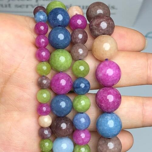 Natural Stone Colorful Tourmaline Colors Jades Round Loose Beads For Jewelry Making Diy Woamn Bracelet Necklace Gift 6 8 10 12mm