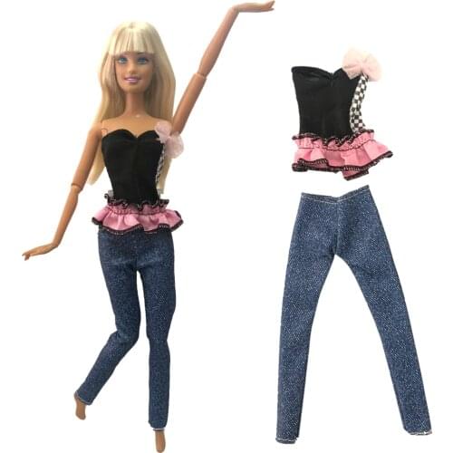 NK NEW Doll Outfit Fashion Black Shirt Casual Jeans For Barbie 1/6 Doll Clothes Accessories Play House Dressing Up 284F 8X