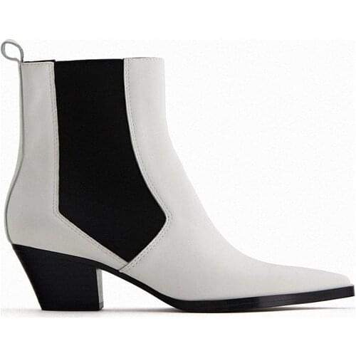 VENUS CHAN New womens shoes white cowboy style shoes childrens thick-heeled high-heeled cowhide short boots