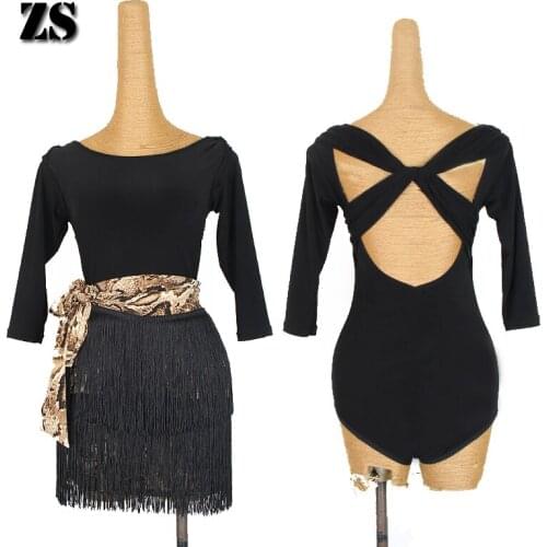 New Style Latin Dance Outfit Practise Tops Beautiful Back Boat Neckline Middle Sleeve Latin Modern Dance Trainning Bodysuit Y197