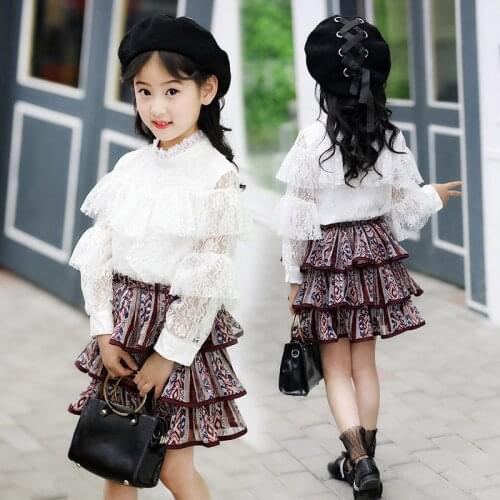Girls Clothes 2019 Autumn Children Clothing Set Girls Outfits Lace Blouse+Skirt 2pcs Suit Teenage Girls Clothing Kids Clothes