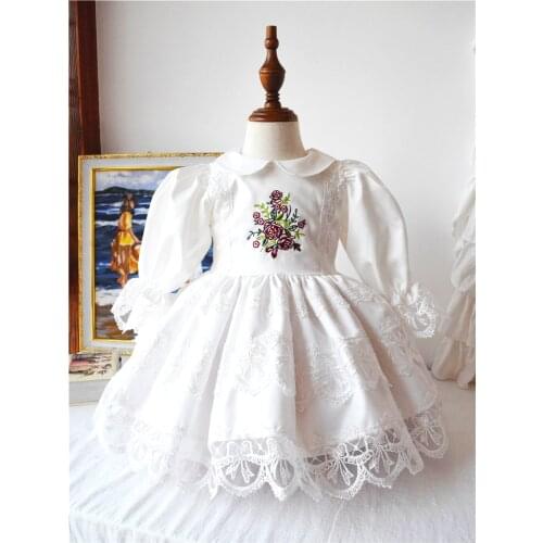 Baby Girl Autumn Winter Long Sleeve White Velvet Lace Lolita Vintage Spanish England Turkish Princess Gown Casual Party Dress