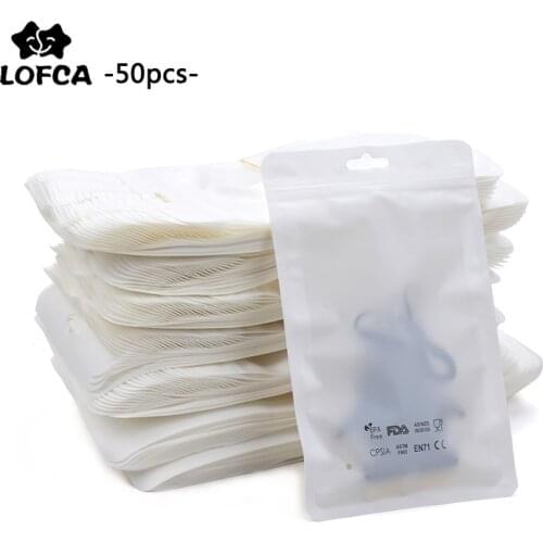 LOFCA 50pcs Plastic Bags Pacifier Chain Packaging Accessory Safety BPA Free Logo Silicone Beads Package Display Bags 2 Sizes
