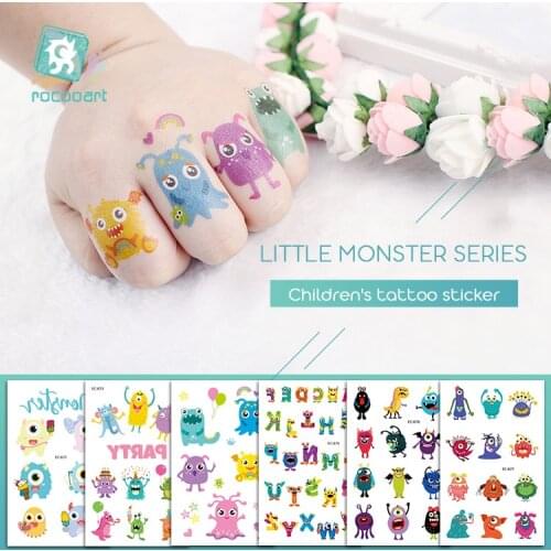 Rocooart Children Tattoo Little Monster Fake Tattoo Kids Gift Temporary Tattoo Sticker Cartoon Tatuagem Party Tatuaje Flash Taty