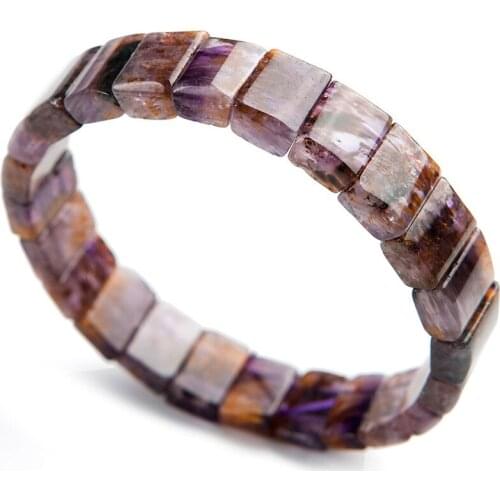 Genuine Natural Purple Gold Titanium Cacoxenite Rutilated Quartz Crystal Poweful Women Bracelet