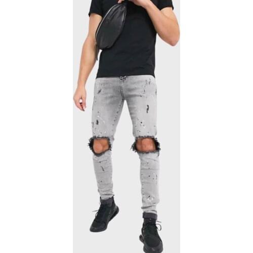 SikSilk Light Gray Wash Knee Mens Jeans