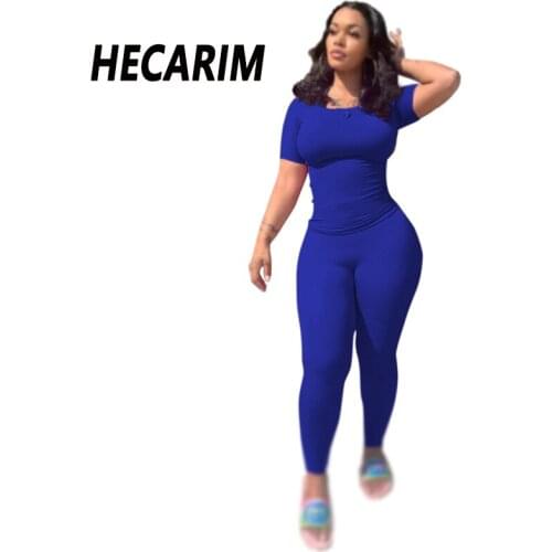 HECARIM Women Fitness Two Piece Sweatsuit Summer Outfits Short Sleeve Sport T-shirts Slim Fit Legging Active Wear Runnning Suit