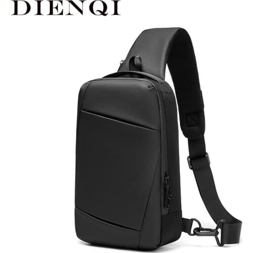 DIENQI Waterproof Mens Bags Balck Multifunction Messenger Bag Large Capacity USB Short Trip Shoulder Bag Sling Travel Pack Male