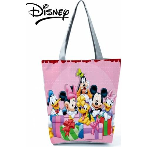Disney Mickey Minnie Printed Handbag Girl Portable Shoulder Bag Cartoon Women Shopping Bag Chic Storage Bag Travel Beach Bag