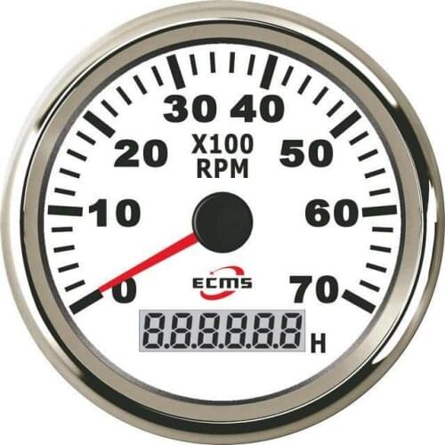 Marine Boat Yacht Car Tachometer RPM Gauge LCD Hourmeter 9-32V 0-7000 RPM 85mm 3.35 Inch 316L Bezel