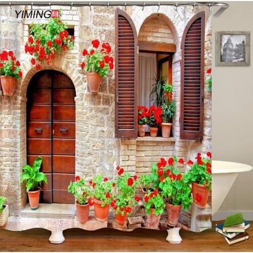 Bathroom Waterproof Curtain Home Decoration Curtain Beautiful Romantic Country Town Street Scenery Shower Curtain 180x200cm