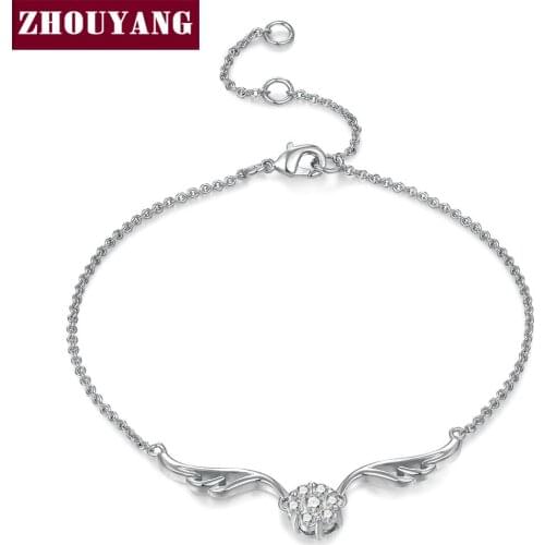 ZHOUYANG Top Quality ZYH082 Silvery Angell Wing Silver Color Bracelet Jewelry Austrian Crystals