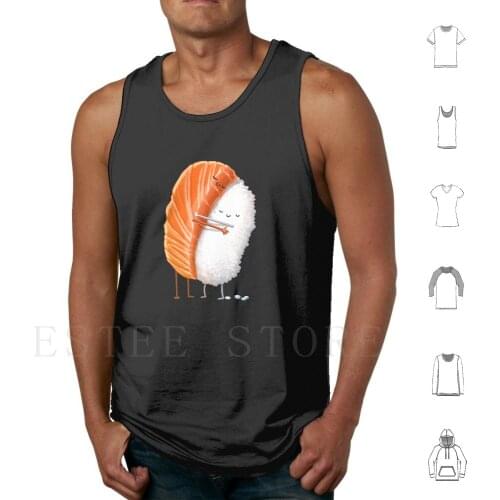 Sushi Hug Tank Tops Vest Cotton Sushi Hug Nigiri Love Cute Rice Fish Cuddle Kiss Boyfriend Girlfriend Valentine Japanese Food