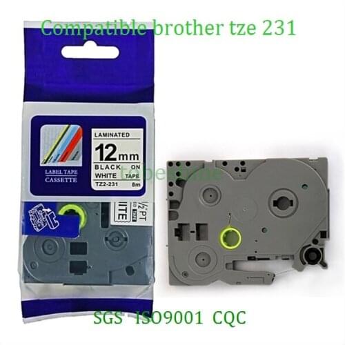 10 pcs/lot 12mm*8m Tze 231 Tze231 Black on White Laminated Compatible P touch 12mm tze-231 Label Tape Cartridge tz231 tze-231