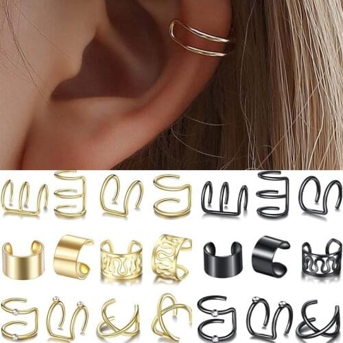 12PC/SET Fashion Gold Color Ear Cuffs Leaf Clip Earrings for Women Climbers No Piercing Fake Cartilage Earring Accessories Gift