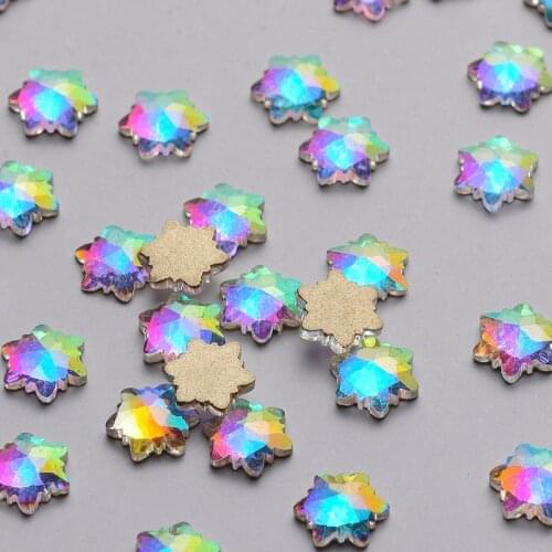 30pcs Snowflake Shape 8mm Crystal AB Flat Back Fancy Nail Art Crystal Rhinestones For Wedding Personality Design Beads
