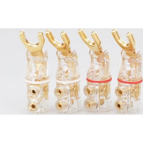 4pcs Gold plated Y681 Y Spade Banana plug connectors jagged sawtooth Speaker Plugs HiFi Audio Screw Fork Connector Adapter