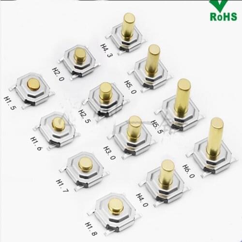 50pcs 4*4*1.5 tact switch button micro-motion liquid crystal patch 4 feet waterproof copper head miniature