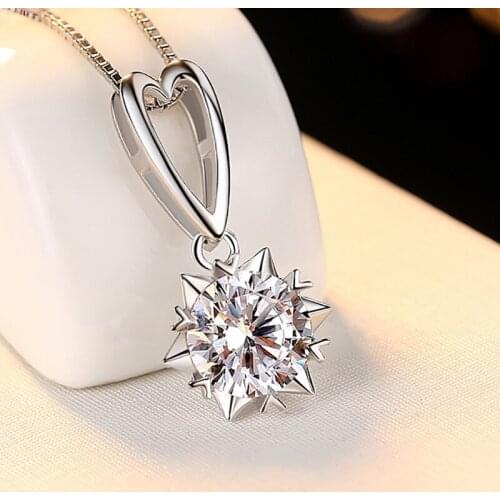 BOEYCJR Double Circle 925 Silver 2ct F color Moissanite VVS Engagement Wedding Pendant Necklace for Women Anniversary Gift