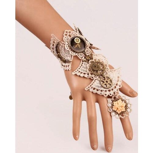 Brilliant Design Aulic White Fan Lace with multi Gears Gothic Steampunk Bracelet