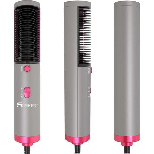 SURKER Hair Dryer Brush 2 in 1 Hair Straightener Negative Ion Hot Air Brush Beard Straightener Blow Dryer