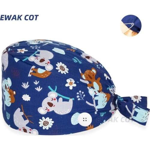 Cotton Scrub Caps Nursing Accessories 100% Cotton Sweat band With buttons Hat gorro quirofano mujer pet shop cap