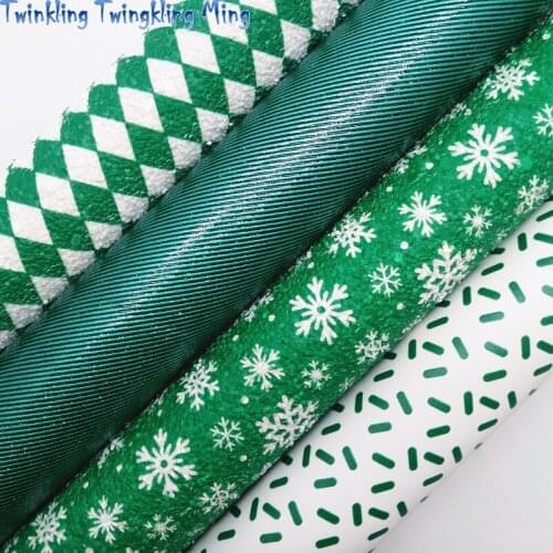 Diamond Snowflake Printed Glitter leather, Sprinkle Printed Synthetic Leather Faux Sheet For Bow 21x29CM Twinkling Ming KM340