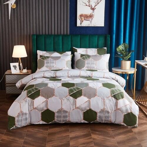 Duvet Cover Set with Pillowcase King Queen Size Single Bedding Sets Geometry Simple Design 2/3pcs Gray/Green/Blue/Pink/Coffee