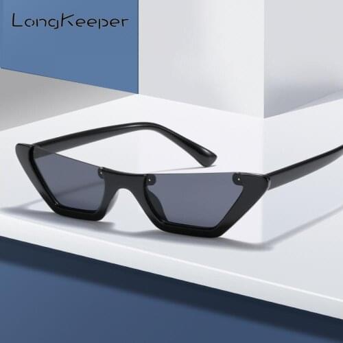 LongKeeper Vintage Half Frame Cat Eye Sunglasses Women Personality Black Sun Glasses Luxury Brand Designer Sexy Shades Eyewear
