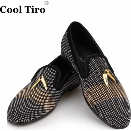 Gun Strass Loafers Men Moccasins Shark teeth Tassel SmokingSlippers Party and Wedding Dress Shoes Casual Flats Golden Stripes