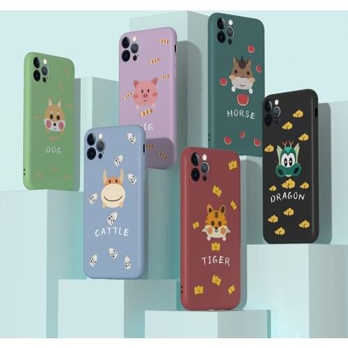 For iPhone 12 Pro Max Mini 7 8 Plus XS X XR 11 Pro Max SE 2020 Soft Silicone Phone Case Cartoon Chinese Zodiac Case Dragon Tiger