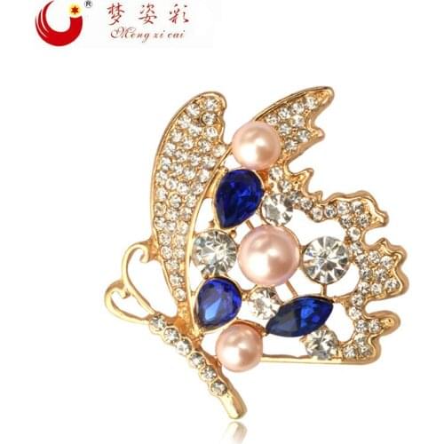 MZC 2019 New Delicate Butterfly Brooches Pins Female Crystal Zinc alloy Strass Brosh Broach Hijab Pin Broche Corsage Accessories