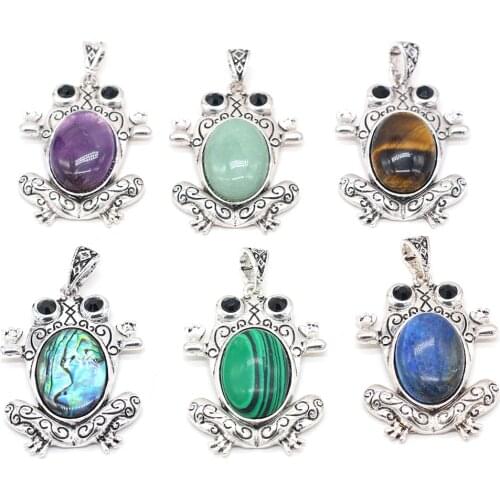 Natural Stone Lapis Lazuli Abalone Shell Pendant Vintage Animal Frog Reiki Charms for Women Jewelry Making DIY Necklace Gift