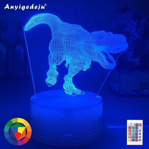 New 7Color Dinosaur LED 3D Night Lights Cartoon Fashion Remote Control Table Desk Lamp for Kids Christmas Birthday Gift Baby Toy